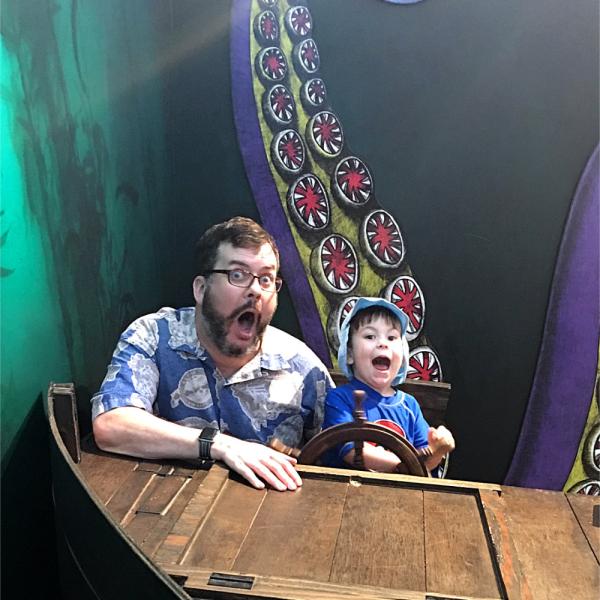 Shawn and his son face the ferocious giant squid together.